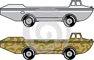 Amphibious Truck Boat on wheels vector