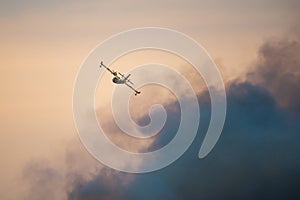 Amphibious water bomber in flight