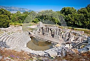 Amphitheater of the ancient Baptistery at Butrint, Albania. photo