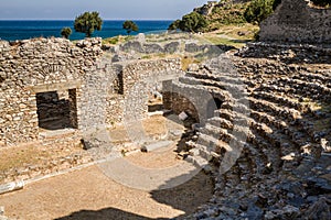 Amphitheater in Ancient Roman City Anemurium in Anamur, Turkey photo
