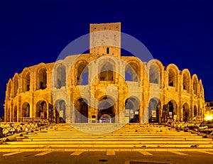 Amphitheater of Arles at twilight