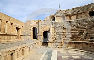 Amphitheater in Jerash (Gerasa of Antiquity), capital and largest city of Jerash Governorate, Jordan.