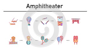 Amphitheater simple concept flat icons set