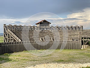 Amphitheater in the Viminacium Archaeological Park or Reconstruction of the amphitheater of the Roman city Viminatium