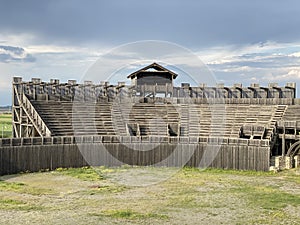 Amphitheater in the Viminacium Archaeological Park or Reconstruction of the amphitheater of the Roman city Viminatium