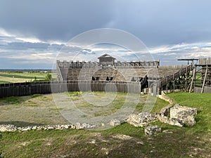 Amphitheater in the Viminacium Archaeological Park or Reconstruction of the amphitheater of the Roman city Viminatium