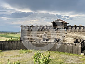 Amphitheater in the Viminacium Archaeological Park or Reconstruction of the amphitheater of the Roman city Viminatium