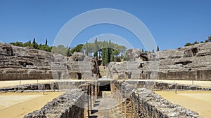 Amphitheatre erected during the reign of the emperor Hadrian, part of the ancient city Italica, Seville, Spain