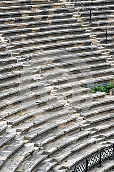 Amphitheatre and ornate marble ruins in the ancient city of Side, Antalya