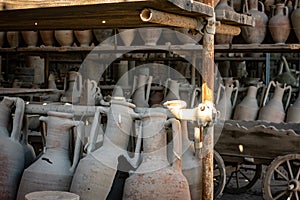 Amphora at Granai del foro, in the Pompeii archaeological site, Naples, Italy
