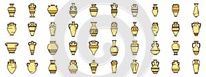 Amphora icons set vector color line