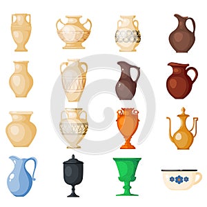Amphora vector amphoric ancient greek vases and symbols of antiquity and Greece illustration set isolated on white photo