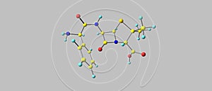 Ampicillin antibiotic molecular structure isolated on grey