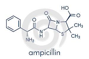 Ampicillin beta-lactam antibiotic drug molecule. Skeletal formula. photo