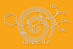 Ampicillin beta-lactam antibiotic drug molecule. Skeletal formula. photo