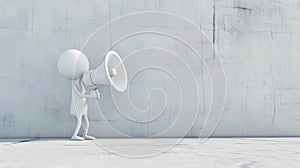 Amplified Echo: White Stick Figure Commands Attention with Megaphone