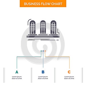 amplifier, analog, lamp, sound, tube Business Flow Chart Design with 3 Steps. Glyph Icon For Presentation Background Template