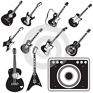 Amplifier and guitar set of icons