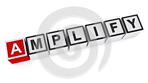 Amplify word block on white photo