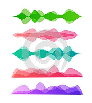 Amplitude colorful motion waves. Abstract equalizer music sound voice wave vector set. Digital graph