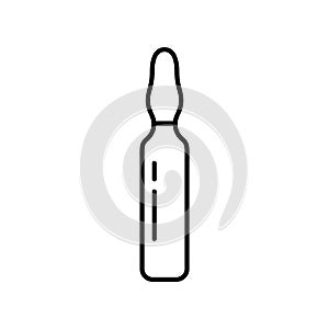 Ampoule icon. Linear logo of sealed glass capsule containing liquid. Black simple illustration of injection medicine, cosmetic