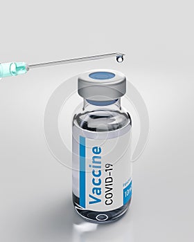 Ampoule with vaccine and syringe. 3d Render illustration