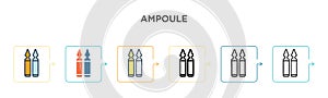 Ampoule vector icon in 6 different modern styles. Black, two colored ampoule icons designed in filled, outline, line and stroke