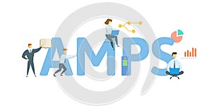 AMPS, Auction Market Preferred Stock. Concept with keyword, people and icons. Flat vector illustration. Isolated on