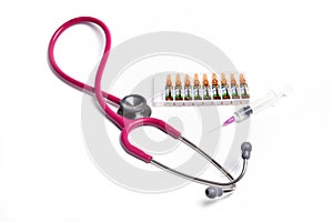 Ampule syringe and stethoscope