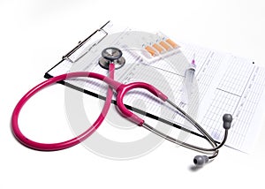 Ampule syringe and stethoscope