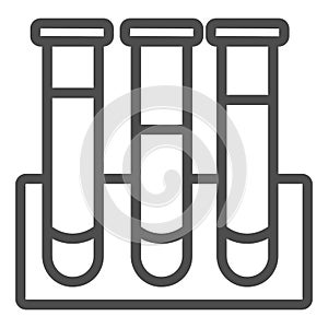 Ampules or chemical flasks line icon. Glass tubes symbol, outline style pictogram on white background. Medicine and