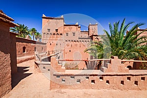 Amridil Kasbah, historical fortified architecture in High Atlas mountains range. Skoura city in Morocco