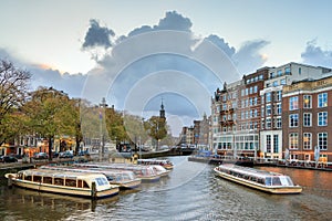 Amstel canal boats Amsterdam