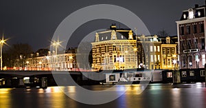 Amstel river in Amsterdam at night
