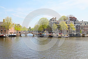 Amstel river and embankment, Amsterdam, Holland