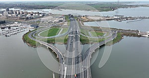 Amsterdam A10 highway infrastructure of the Netherlands. Aerial drone overviews. Transport urban freeway motorway