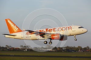 Amsterdam Airport Schiphol - Airbus A319 of EasyJet Switzerland lands