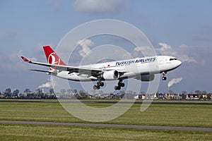 Amsterdam Airport Schiphol - Turkish Airlines Airbus A330 lands