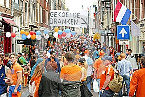 AMSTERDAM - APRIL 26: Amsterdam streets full op people at queens dau