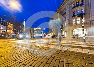 AMSTERDAM - APRIL 29, 2013: Tourists in city center at night. Mo