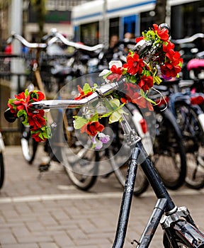 Amsterdam bicycle, dutch icon, in an outdoor enviroument