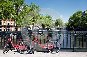 Amsterdam canal and bicycles photo