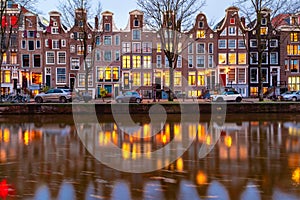 Amsterdam canal with dutch houses