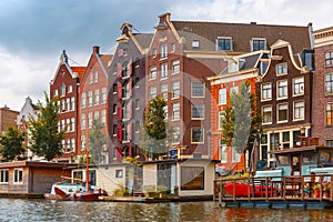 Amsterdam canal with houseboats, Netherlands.