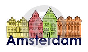 Amsterdam canal houses. Netherlands symbol. Travel Europe icon.