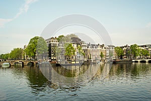 Amsterdam canal houses on a sunny day