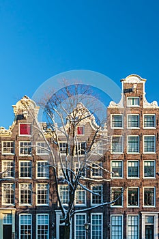 Amsterdam canal houses in winter