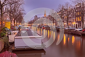 Amsterdam canal Keizersgracht at sunset