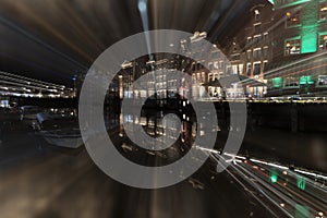 Amsterdam canal at night view in camera manual warp effect