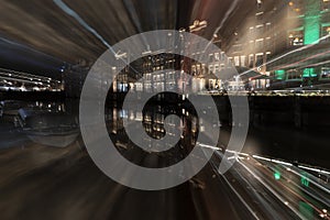 Amsterdam canal at night view in camera manual warp effect